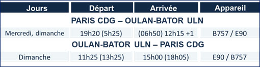 Horaires Paris-Astana-Oulan Bator Horaires Paris-Astana-Oulan Bator